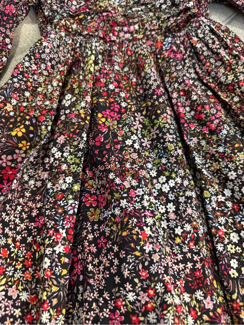 GAP Black Floral Long-Sleeve Girls' Dress with Pink and Yellow Accents
